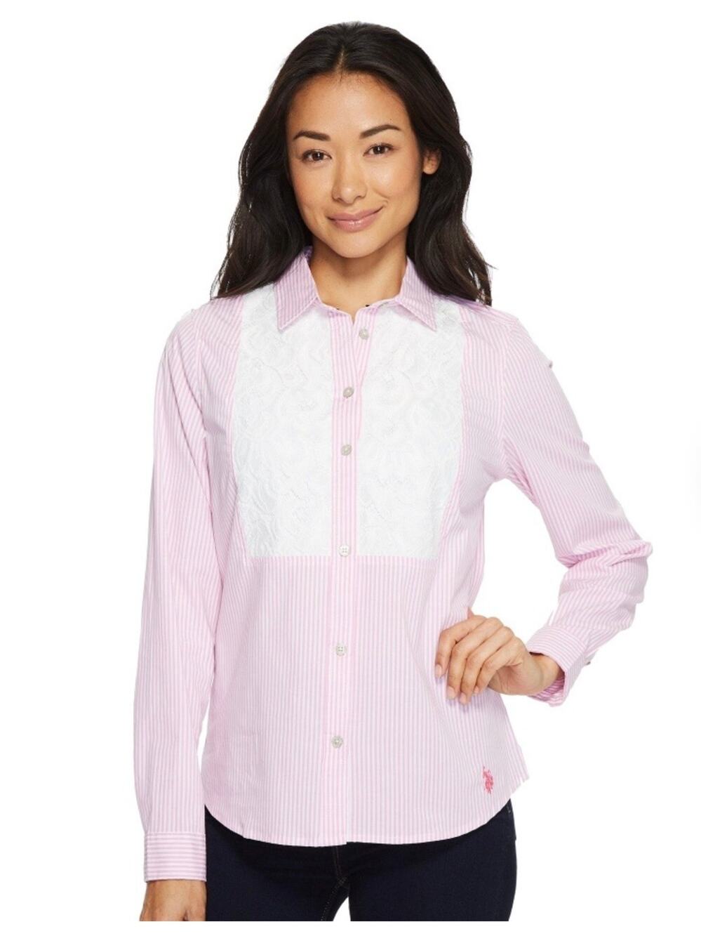 U.S. Polo Assn. Pink Pinstripe Lace Button Down Shirt M